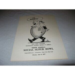 Vintage 1977 Social Super Bowl Program New York Chapter Pro Football Writers